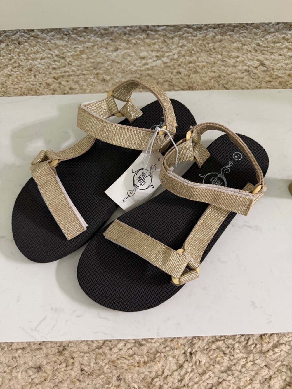 Women's Metallic Gold Sport Sandals with Adjustable Straps